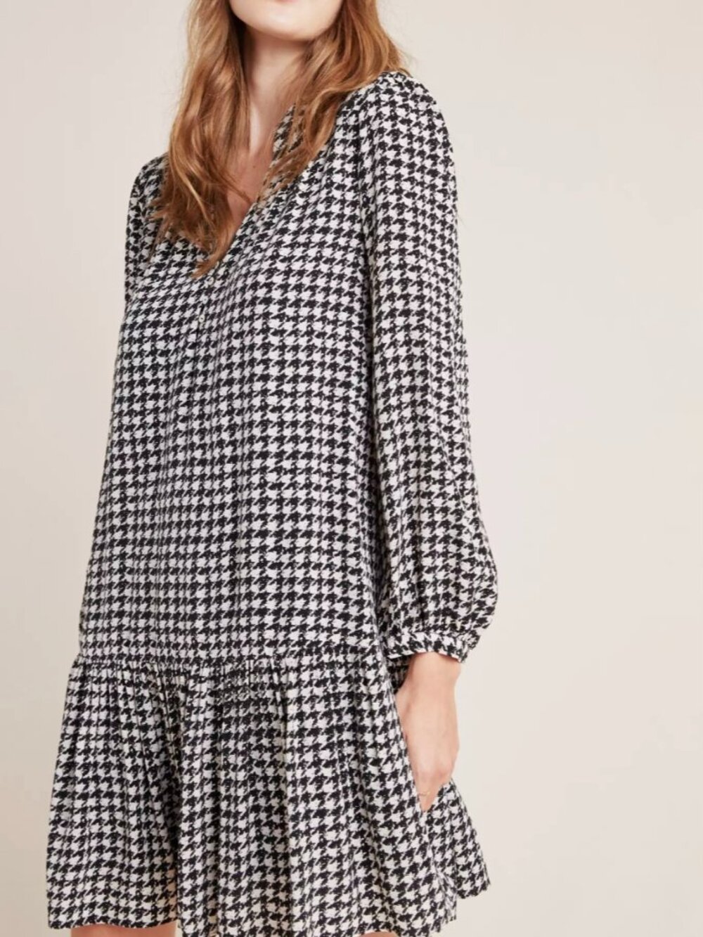 Maeve Anthropologie Margaret Houndstooth Tunic Dress Ruffled Hem size small